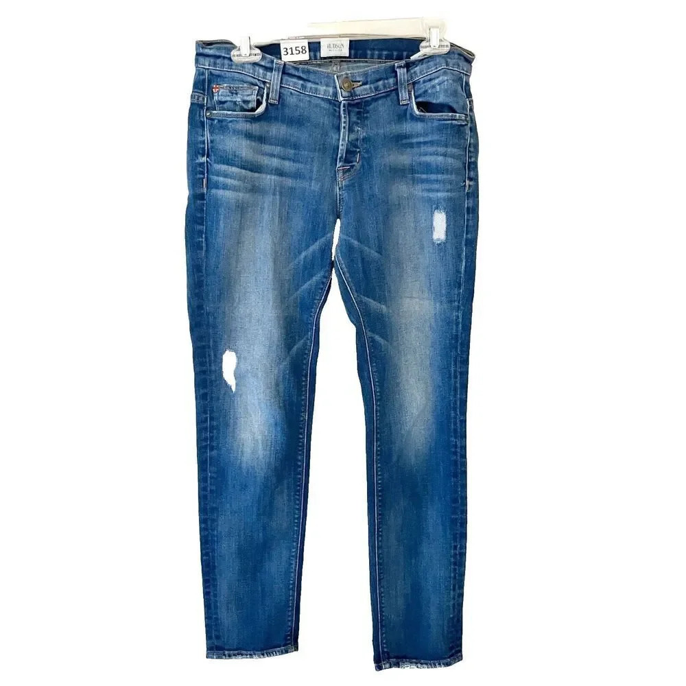 Hudson Womens Leigh Boyfriend Pant Jeans 25 Denim Distressed Wrinkle Medium Wash
